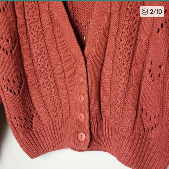 Vintage Rust Red Cable Knit Cardigan Sweater - Picture 2 of 8
